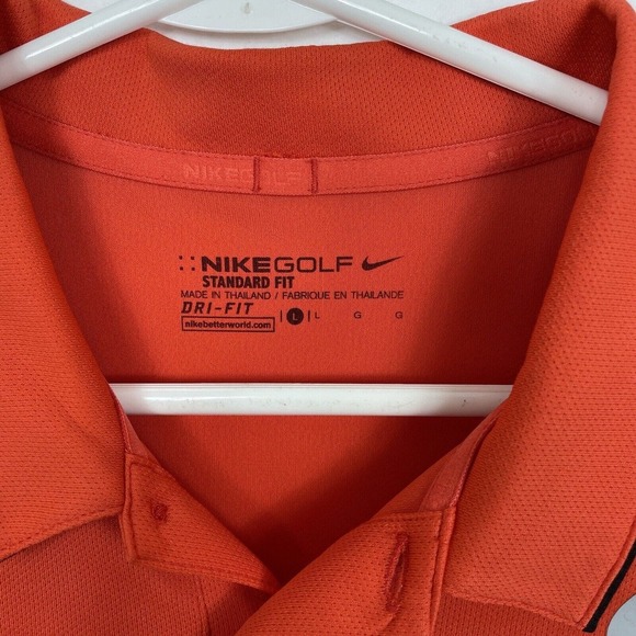 NIKE Dri-Fit Icon Colorblock Golf Shirt Swoosh 882085-852 Mens Sz L Orange Black - Picture 4 of 6